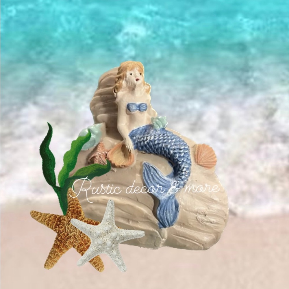 🏖️Fish Tank  Fairy Garden Accessories Beach Rock W/ Mermaid